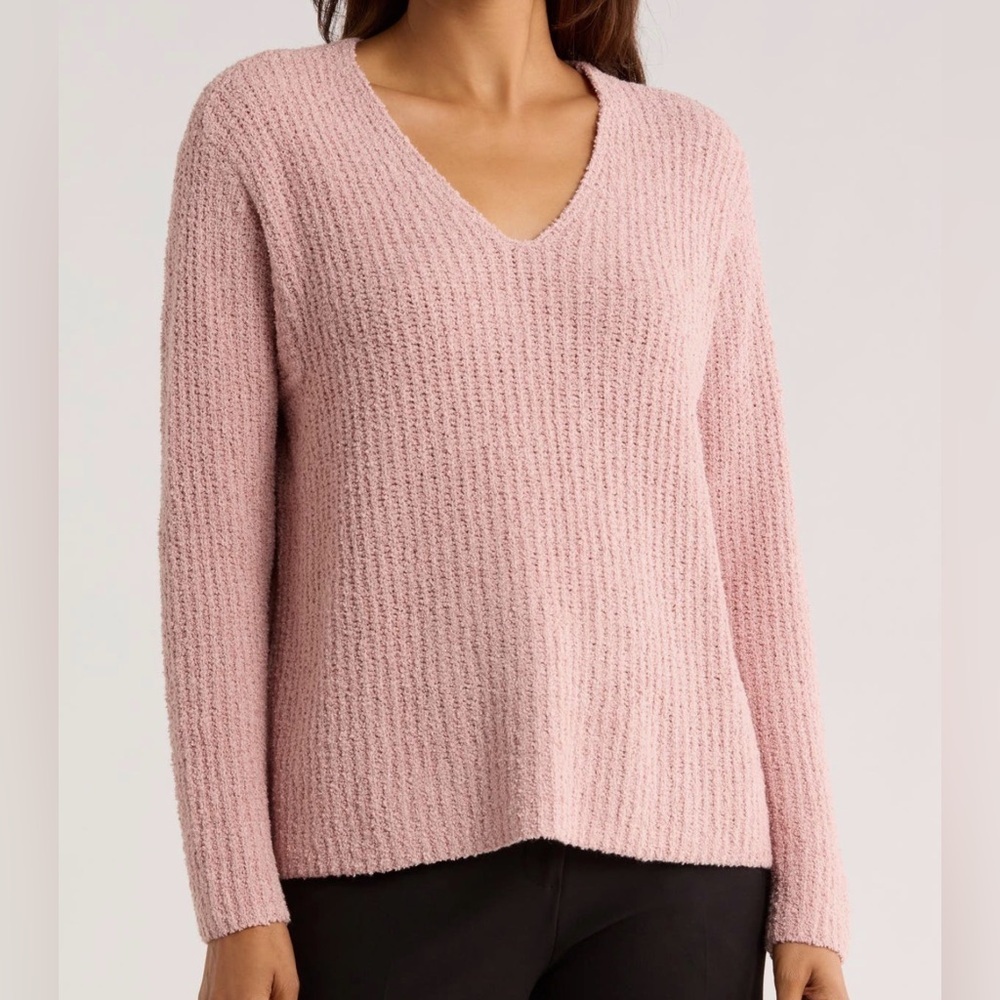Eileen Fisher Women’s Organic Cotton Cashmere Fluff V-Neck Sweater Opal Pink NWT - Picture 2 of 13